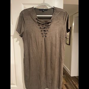 Army green faux suede dress